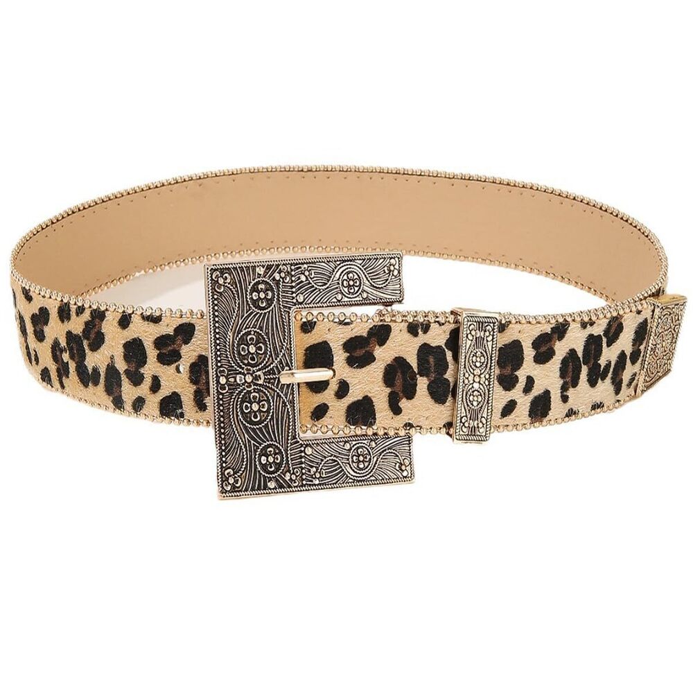9453 Women Leopard Print Cowboy Belt Western Cowgirl Studded Leather